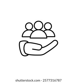 hand icon and group of people, simple flat style, pictogram logo sign symbol vector illustration, isolated on white for mobile app