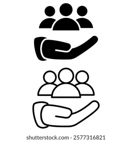 hand icon and group of people, simple flat style, pictogram logo sign symbol vector illustration, isolated on white for mobile app