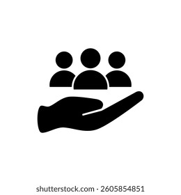 hand icon and group of people, simple flat style, pictogram logo sign symbol vector illustration, isolated on white for mobile app