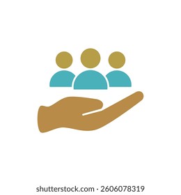 hand icon and group of people, simple flat style, pictogram logo sign symbol vector illustration, isolated on white for mobile app