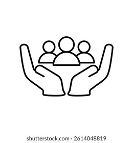 hand icon and group of people, simple flat style, pictogram logo sign symbol vector illustration, isolated on white for mobile app