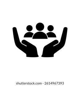 hand icon and group of people, simple flat style, pictogram logo sign symbol vector illustration, isolated on white for mobile app