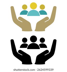 hand icon and group of people, simple flat style, pictogram logo sign symbol vector illustration, isolated on white for mobile app