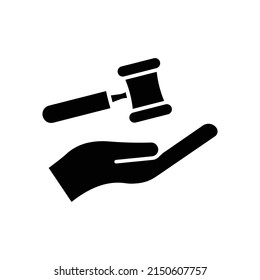 Hand icon with hammer of law . suitable for symbol of justice, law day. solid icon style. simple design editable. Design template vector