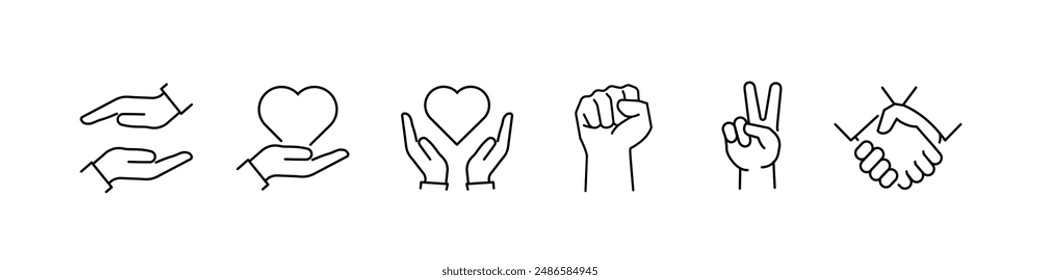 Icono de mano. Icono de línea de manos.