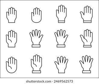 Hand icon. Hands symbol collection. Palm hand icons. Hands icon symbol of participate, volunteer, stop, vote. Vector stock graphic outline style design illustration resource for UI and buttons.