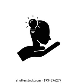 Hand icon with head and light bulb. Concept of new idea. Idea generation process. Editable stroke. Simple illustration mobile concept and web design. Design template vector