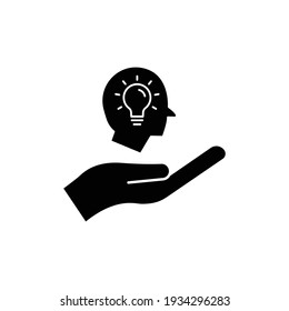 Icono de mano con foco y bombilla. Concepto de nueva idea. Proceso de generación de ideas. Trazo editable. Simple ilustración de concepto móvil y diseño web. vector de plantilla de diseño
