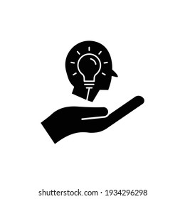 Hand icon with head and light bulb. Concept of new idea. Idea generation process. Editable stroke. Simple illustration mobile concept and web design. Design template vector