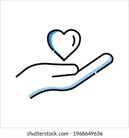 hand icon with heart. charity symbol, donation. Two Tone line colored Design. the icon can be used for application icon, web icon, infographics. Editable stroke. Design template vector