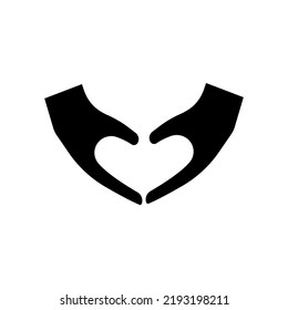 Hand icon with heart gesture. icon related to affection, love, charity, care. Glyph icon style, solid. Simple design editable