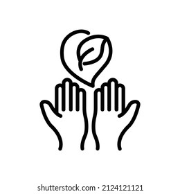 Hand icon with heart and leaf. Eco friendly. line icon style. suitable for ecology icon. simple design editable. Design template vector