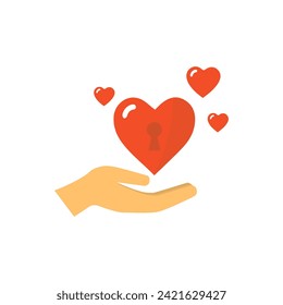 hand icon, heart with lock on a white background, vector illustration