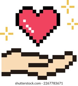 Icono de mano con corazón. Significa apoyo, asistencia y amor.