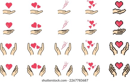 Hand Ikone mit Herz. Es bedeutet Unterstützung, Hilfe und Liebe.