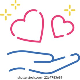 Hand icon with heart. It means support, assistance and love.