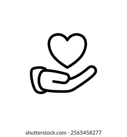 hand icon with heart, simple flat style, illustration, logo sign symbol pictogram template, for ui or ux isolated on white for mobile app, editable