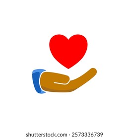 hand icon with heart, simple flat style, illustration, logo sign symbol pictogram template, for ui or ux isolated on white for mobile app, editable