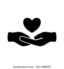 hand icon with heart, simple flat style, illustration, logo sign symbol pictogram template, for ui or ux isolated on white for mobile app, editable