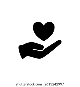 hand icon with heart, simple flat style, illustration, logo sign symbol pictogram template, for ui or ux isolated on white for mobile app, editable
