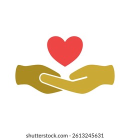 hand icon with heart, simple flat style, illustration, logo sign symbol pictogram template, for ui or ux isolated on white for mobile app, editable