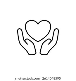 hand icon with heart, simple flat style, illustration, logo sign symbol pictogram template, for ui or ux isolated on white for mobile app, editable