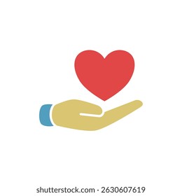 hand icon with heart, simple flat style, illustration, logo sign symbol pictogram template, for ui or ux isolated on white for mobile app, editable