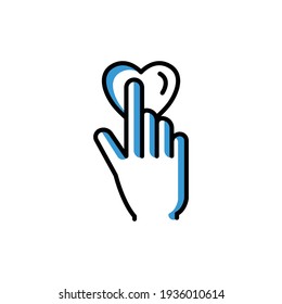 Hand icon with heart. touch. Two Tone line colored Design. the icon can be used for application icon, web icon, infographic, Editable stroke. Design template vector