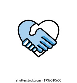 Hand icon with heart. Two Tone line colored Design. the icon can be used for application icon, web icon, infographic, Editable stroke. Design template vector