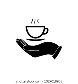 hand icon hold a cup of coffee or tea icon. logo for cafe or restaurant 