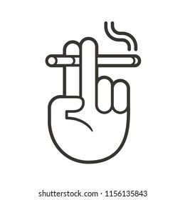 Hand icon holding cigarette, no smoking sign. Vector clip art illustration.