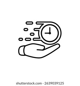 Hand Icon Holding Fast Clock, Fast Time, Fast Deadline, Stopwatch, Vector Illustration, Symbol, Design Logo Template Pictogram, For Ui or Ux Isolated On White for Mobile App, Editable