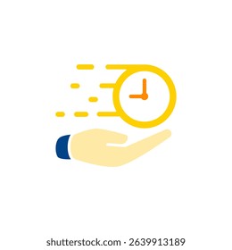 Hand Icon Holding Fast Clock, Fast Time, Fast Deadline, Stopwatch, Vector Illustration, Symbol, Design Logo Template Pictogram, For Ui or Ux Isolated On White for Mobile App, Editable