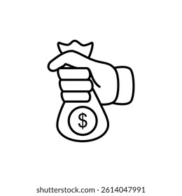 hand icon holding money bag, simple flat style, illustration, logo sign symbol pictogram template, for ui or ux isolated on white for mobile app, editable