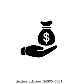 Hand Icon Holding Money Bag, Financial Icon, Saving Money, Investment, Vector Illustration, Symbol, Design Logo Template Pictogram, For Ui or Ux Isolated On White for Mobile App, Editable