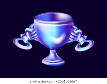 a hand icon holding a trophy modern light 3d hologram holo futuristic icon design