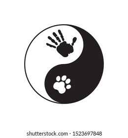 Hand icon. Human & dog hand black & white. Vector illustration. - Vector