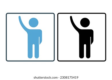 hand up icon. human icon lifting  hand. icon related to answering or participating person educational or journalist. Solid icon style design. Simple vector design editable