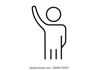 Hand-nach-oben-Symbol. menschliche Ikone heben Hand. -Icon in Verbindung mit dem Anrufbeantworter oder teilnehmenden Person Bildungs- oder Journalisten. Zeilensymbol-Design. Einfaches Vektordesign bearbeitet