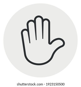 Hand icon. Human palm. Stop sign. Round background isolated on white. Drop-in audio chat community.