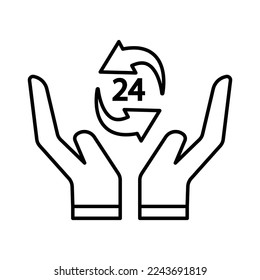 hand icon illustration with arrow and 24 hour. suitable for order safety icon. icon related to logistic, delivery. Line icon style. Simple vector design editable