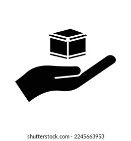 hand icon illustration with cargo box. suitable for order safety icon. icon related to logistic, delivery. Glyph icon style. Simple vector design editable