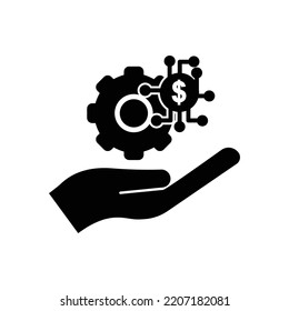 Hand icon illustration with gear and dollar. icon related to fintech. Glyph icon style. Simple design editable