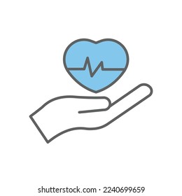 Hand icon illustration with heart. suitable for pulse icon. Two tone icon style. icon related to fitness. Simple vector design editable