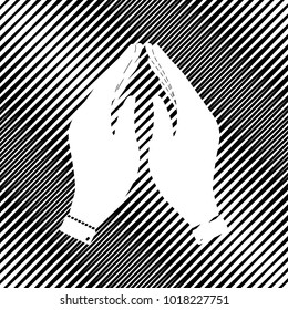 Hand icon illustration. Prayer symbol. Vector. Icon. Hole in moire background.