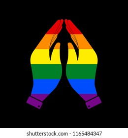 hands in prayer gay pride colors