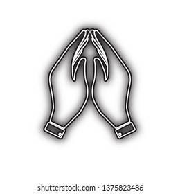 Hand icon illustration. Prayer symbol. Vector. Double contour black icon with soft shadow at white background. Isolated.