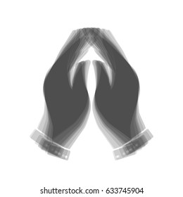 Hand icon illustration. Prayer symbol. Vector. Gray icon shaked at white background.