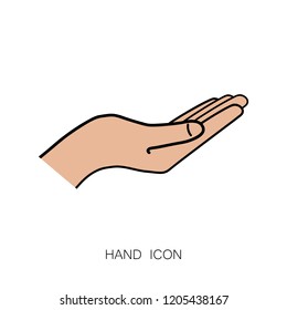Hand Icon isolated on White Background. Vector Illustration. Line Style. Simple Silluette of Hand