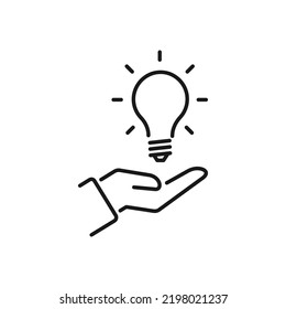 Hand icon with Lamp light bulb . Idea symbol. Editable color. simple illustration mobile concept app and web design. Design template vector